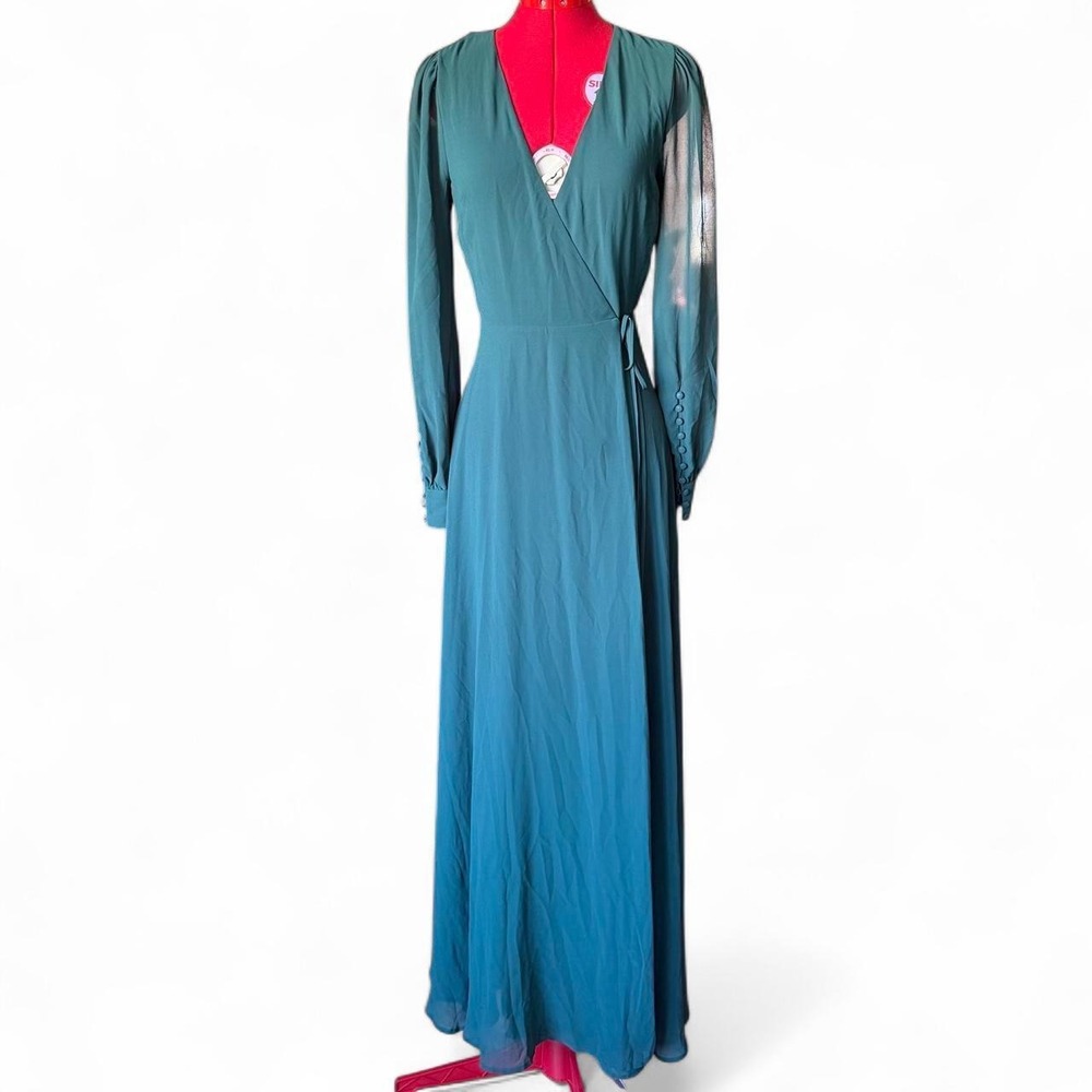 Lulu's My Whole Heart Emerald Green Long Sleeve Wrap Dress Formal size small